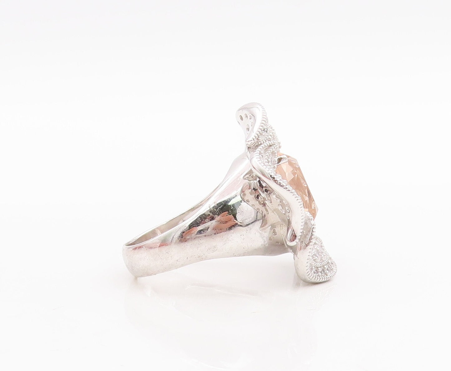 925 Sterling Silver Vintage Ring Gemstone Halo CZ Cutout Flower  Sz 7.5  RG29044