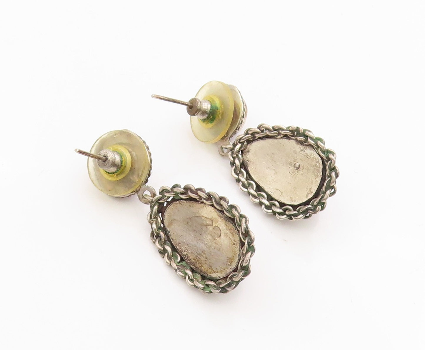 925 Sterling Silver Vintage Earrings Real Cabochon Amethyst Teardrop  EG13839