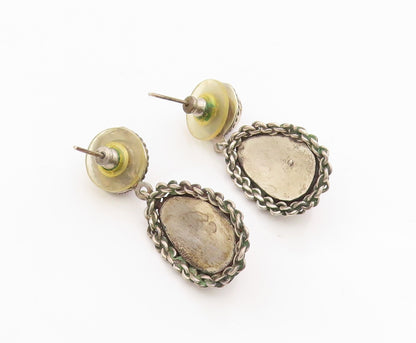 925 Sterling Silver Vintage Earrings Real Cabochon Amethyst Teardrop  EG13839