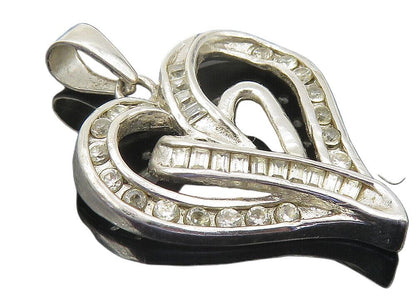 925 Sterling Silver  Vintage Cubic Zirconia Open Love Heart Pendant  PT8552