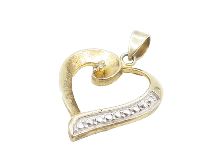 925 Sterling Silver  Vintage Genuine Diamond 2 Tone Love Heart Pendant  PT9183