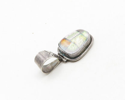 925 Sterling Silver  Vintage Shiny Dichroic Glass Art Drop Pendant  PT15529