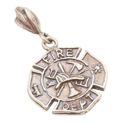 925 Sterling Silver  Vintage Fire Department Badge Medal Pendant  PT21123