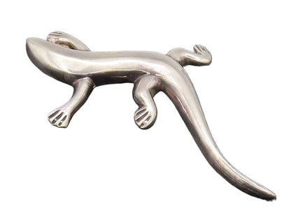 925 Sterling Silver Vintage Brooch Pin Solid Carved Walking Lizard  BP10616