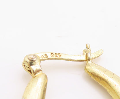 925 Sterling Silver Vintage Earrings Gold Plated Designer Carved Hoops  EG13221
