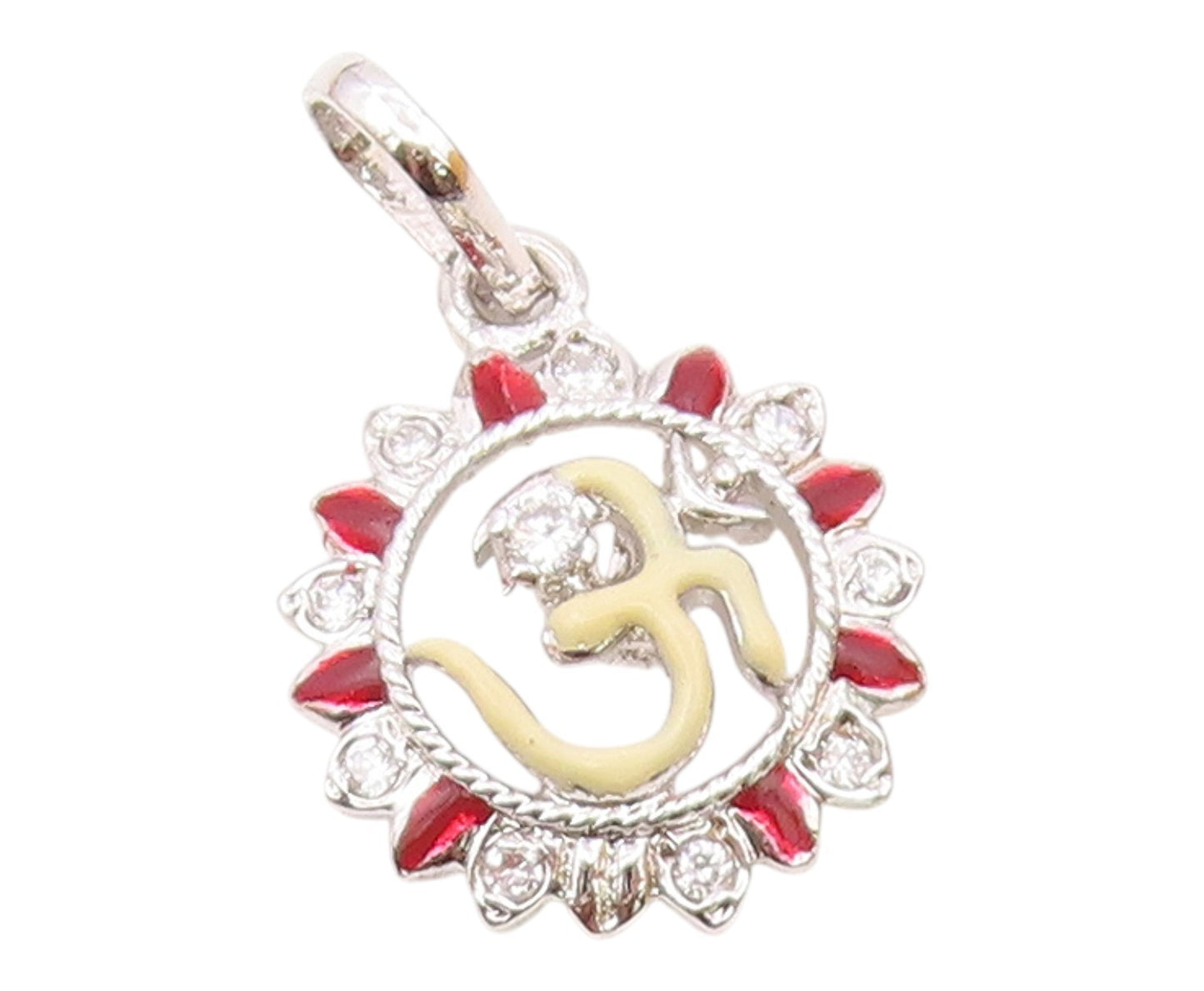 925 Sterling Silver  Petite Shiny Topaz Om Spiritual Symbol Pendant  PT6792