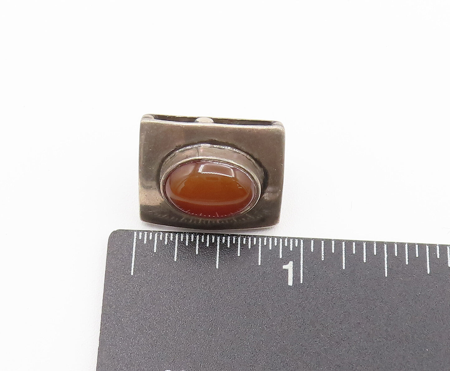 925 Silver  Vintage Minimalist Cabochon Carnelian Clip Back Earrings  EG12327
