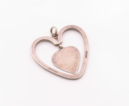 JONDELL 925 Silver  Vintage Open Love Heart With Dangle Center Pendant PT21924