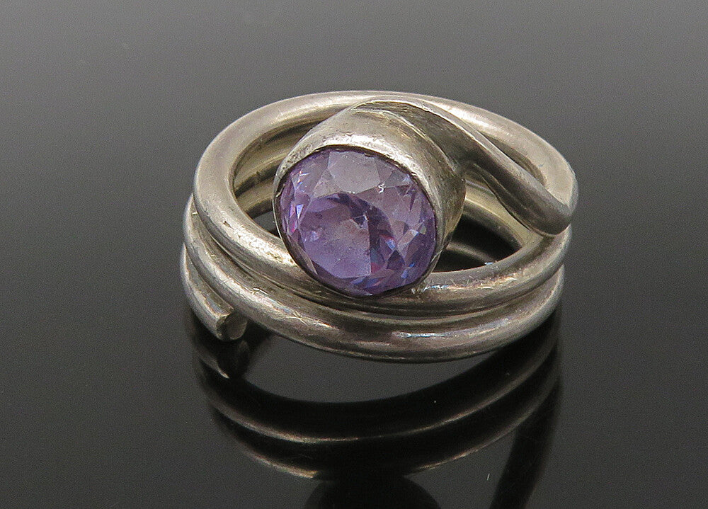 925 Sterling Silver Vintage Amethyst Wrap Around Band Ring Sz 6 RG22273