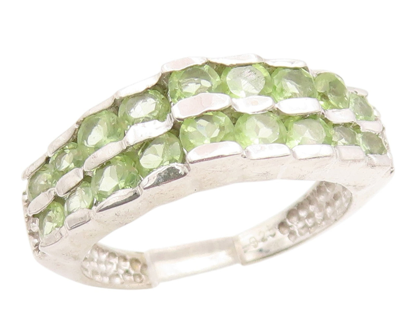 925 Sterling Silver Vintage Ring Peridot Double Row Wide Band  Sz 7.5  RG36165