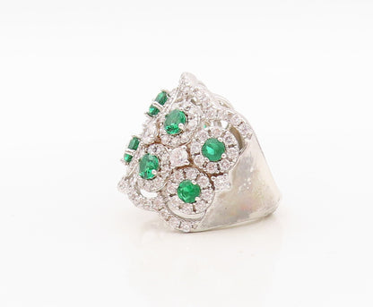 925 Sterling Silver Vintage Ring Round Green Halo White CZ Band  Sz 7  RG30444