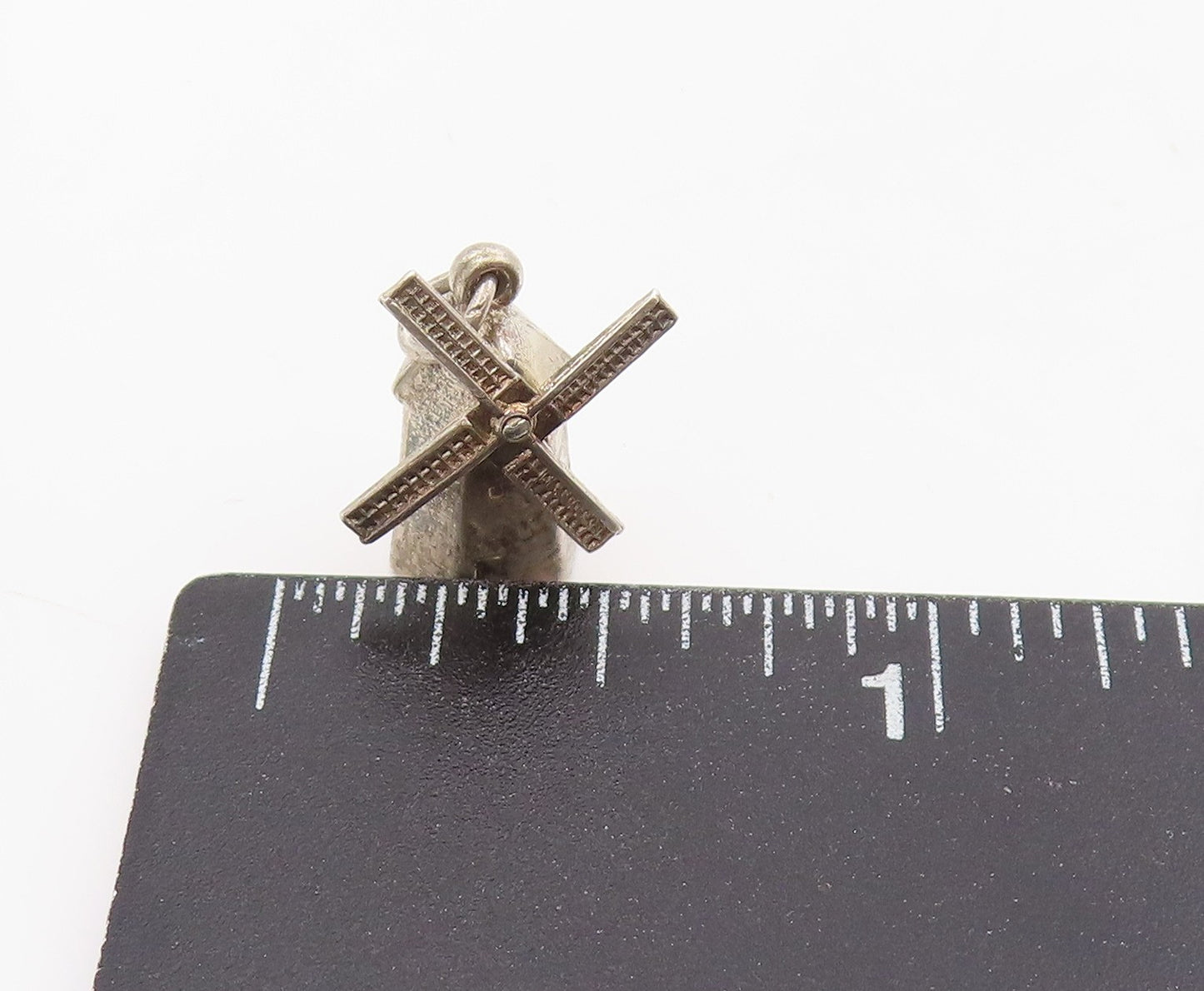 925 Sterling Silver Vintage Pendant 3D Etched Windmill Souvenir Charm  PT25577