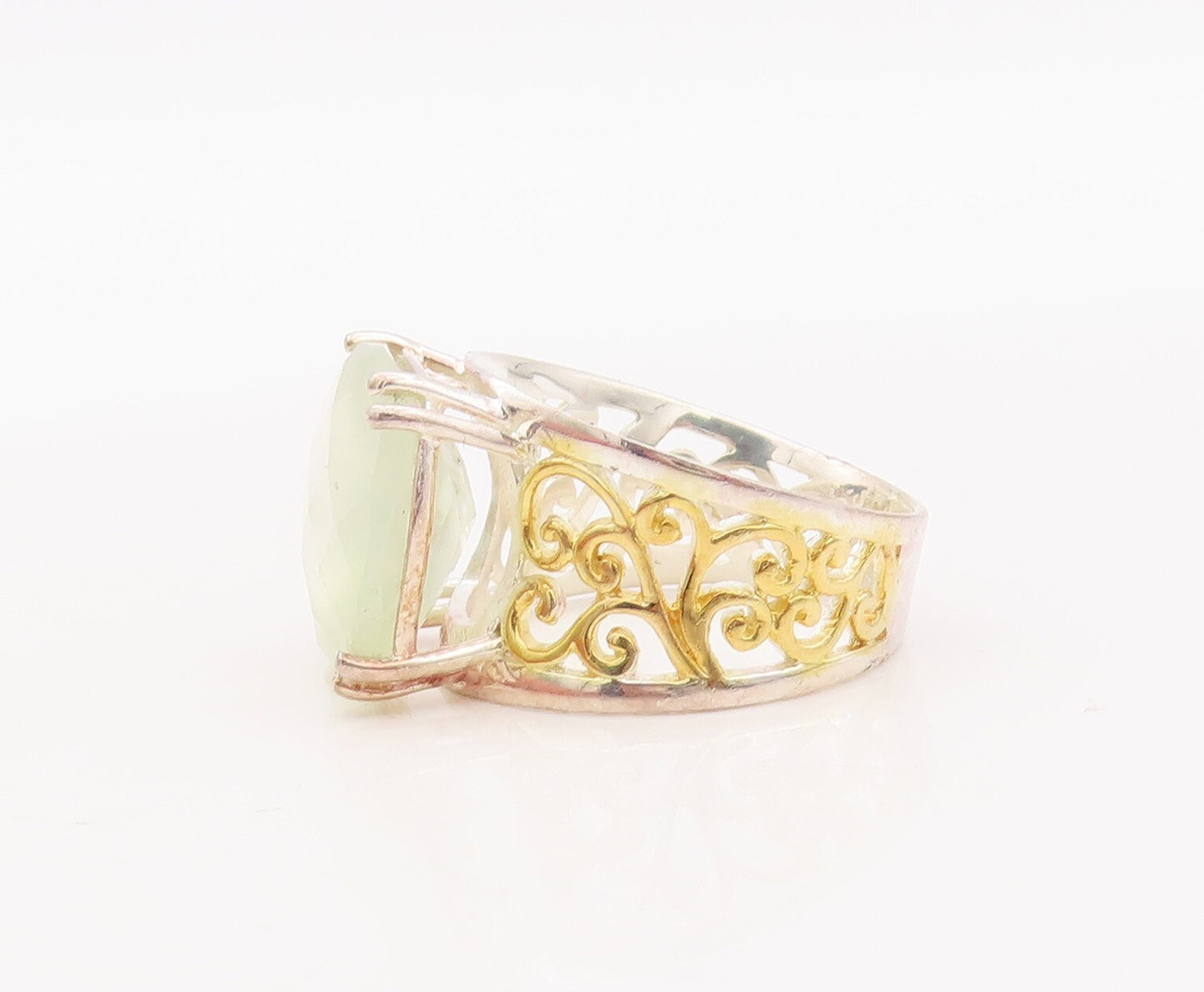 925 Sterling Silver Vintage Ring Gold Plated Carved Gemstone Sz 7  RG29347