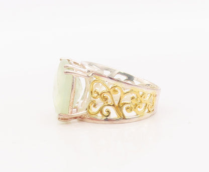 925 Sterling Silver Vintage Ring Gold Plated Carved Gemstone Sz 7  RG29347