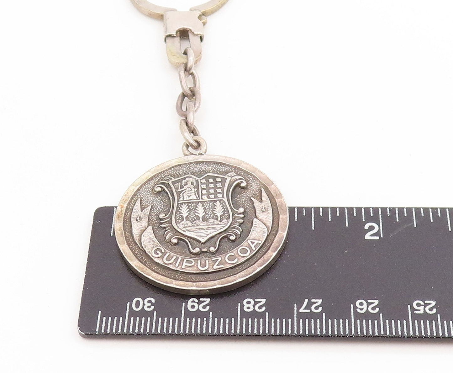 925 Sterling Silver Vintage Keychain Guipuzcoa Coat Of Arms Medallion  TR4119
