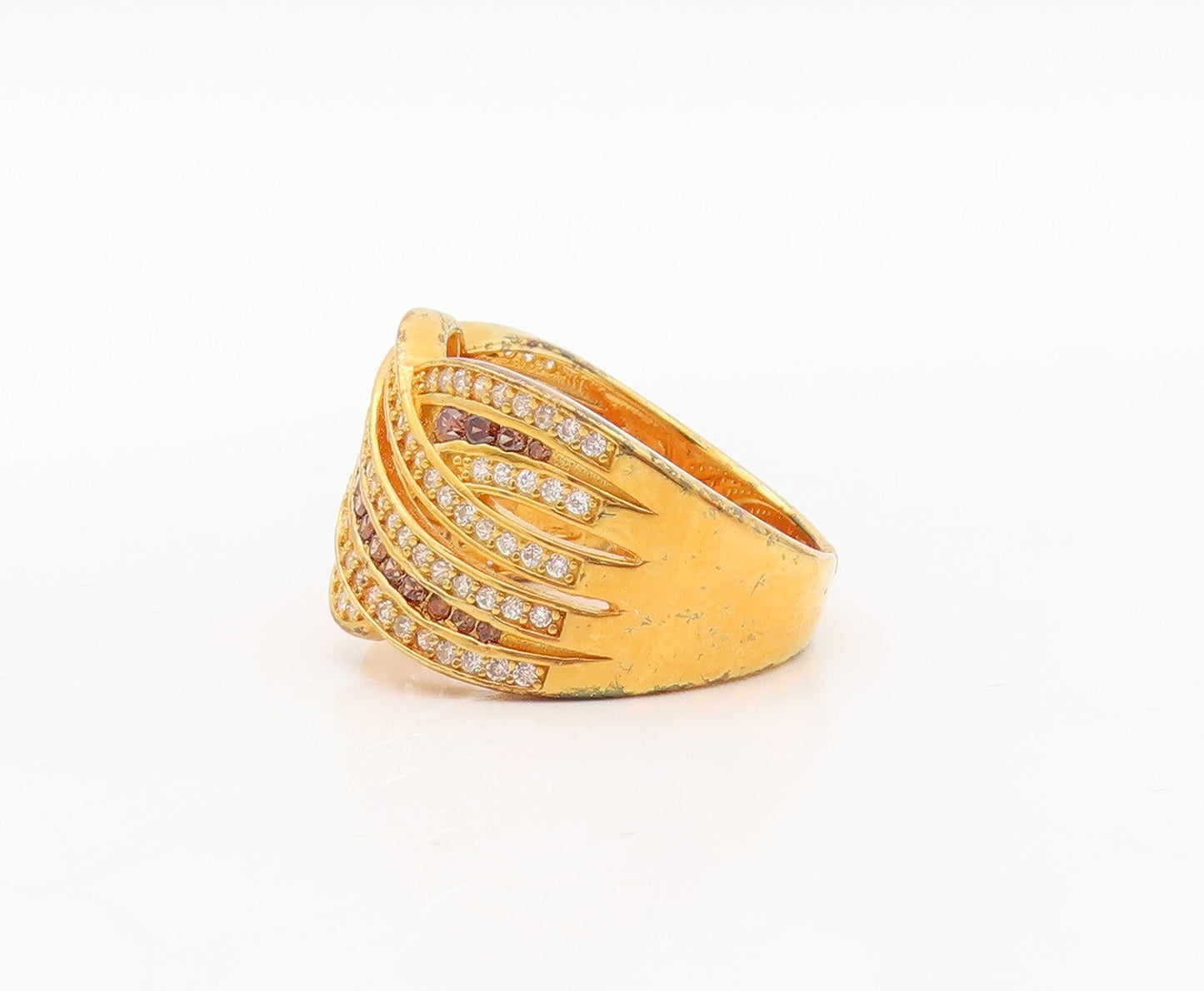 925 Sterling Silver Vintage Ring Gold Plated Designer CZ Inlay  Sz 7.5  RG29976