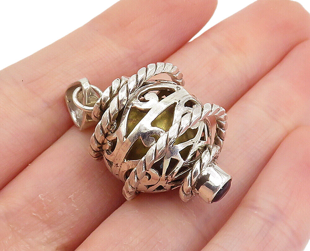 925 Sterling Silver  Amethyst Rope Wrapped Shiny Caged Sphere Pendant  PT6012