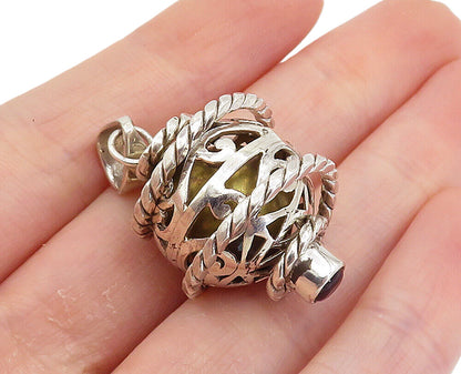 925 Sterling Silver  Amethyst Rope Wrapped Shiny Caged Sphere Pendant  PT6012