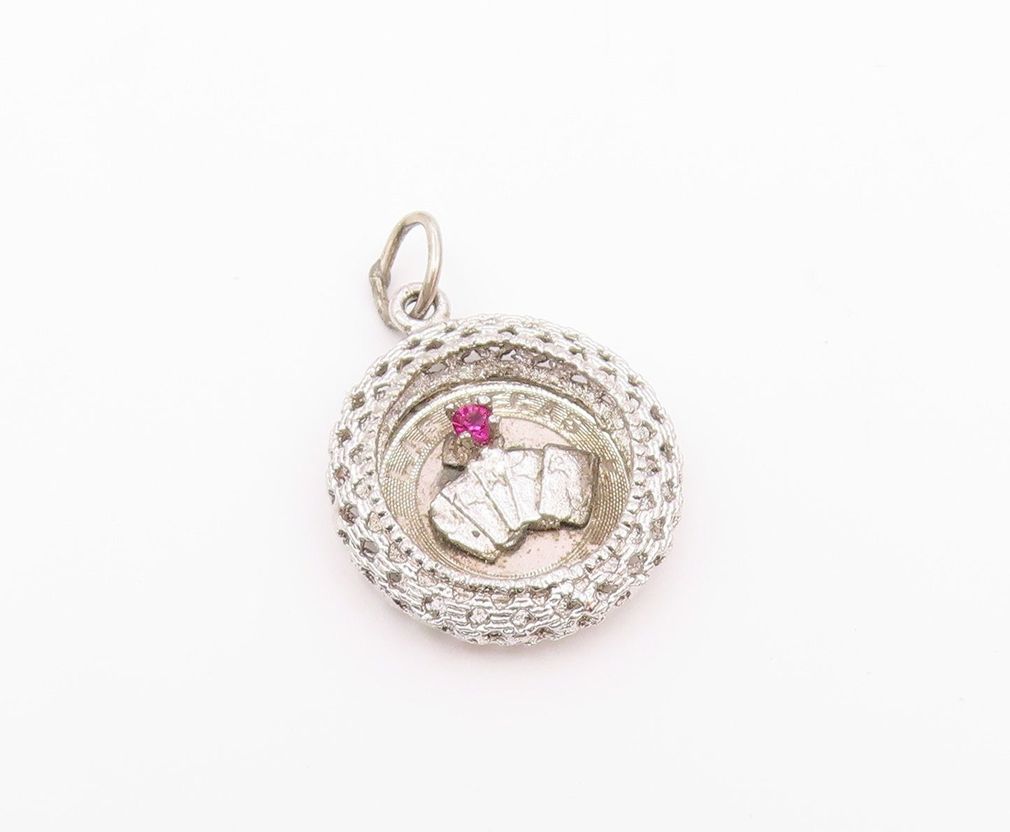925 Sterling Silver  Vintage Pink Topaz Las Vegas Card Deck Pendant  PT15934