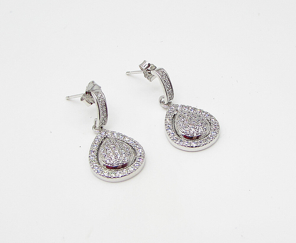 925 Sterling Silver  White Cubic Zirconia Tear Drop Stud Earrings  EG1442