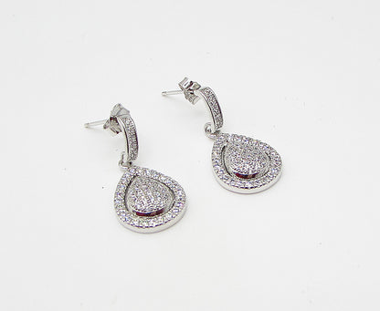 925 Sterling Silver  White Cubic Zirconia Tear Drop Stud Earrings  EG1442