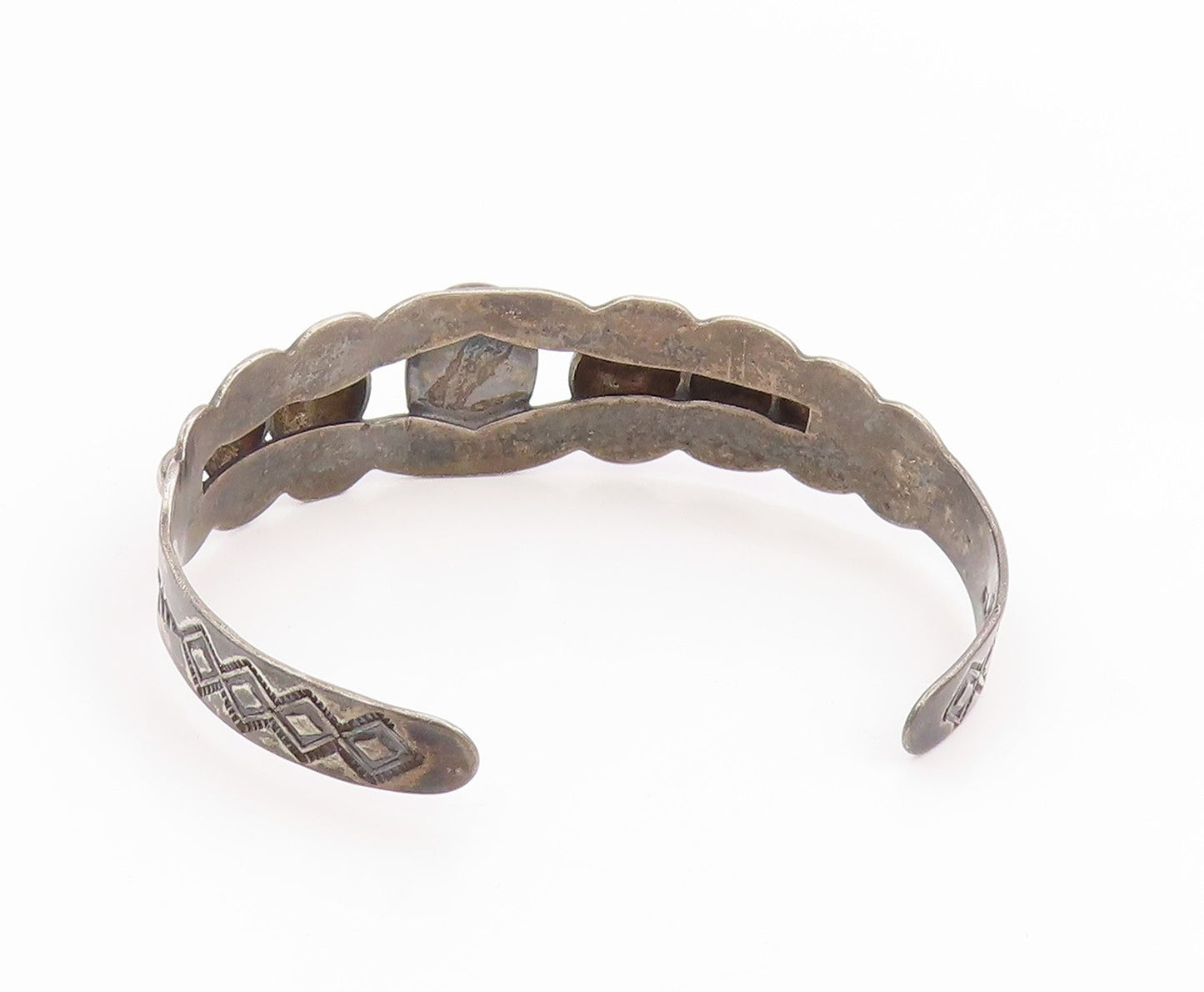 925 Sterling Silver Vintage Bracelet SOUTHWESTERN Oval Turquoise Cuff BT11791