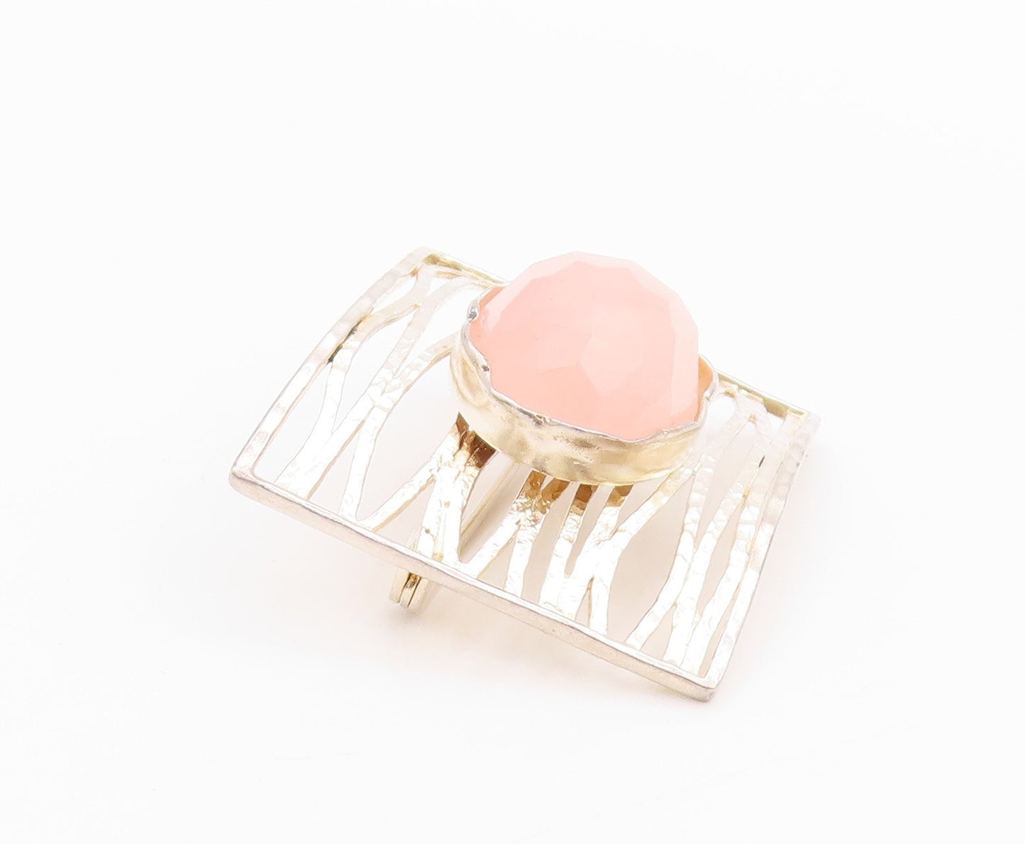 925 Sterling Silver Vintage Brooch ISRAEL Cutout Rectangle Gemstone BP11707
