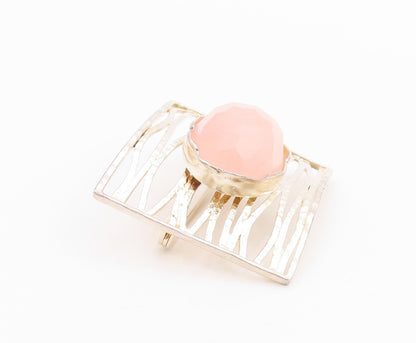 925 Sterling Silver Vintage Brooch ISRAEL Cutout Rectangle Gemstone BP11707