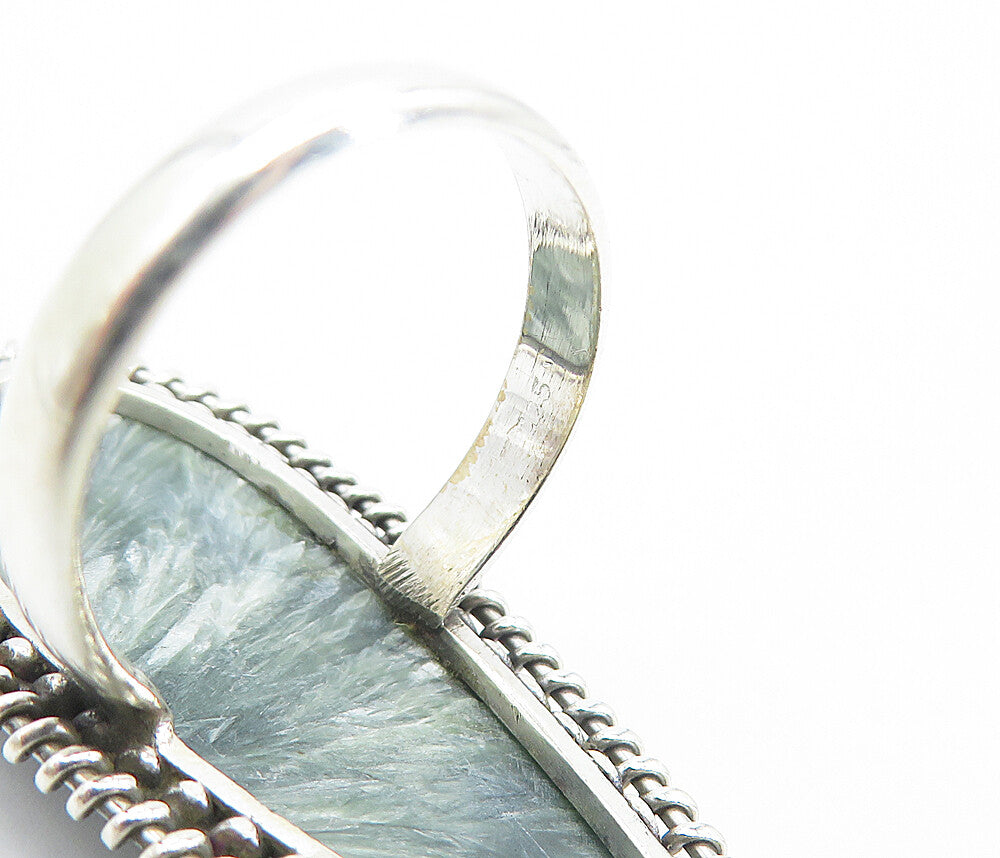 925 Sterling Silver  Green Jasper Twist Tear Drop Cocktail Ring Sz 9.5  RG8179
