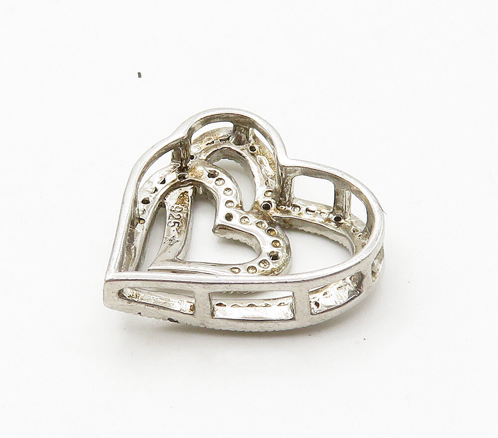 925 Sterling Silver  Shiny Genuine Diamonds Open Love Heart Pendant  PT12435