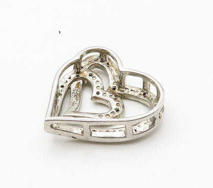 925 Sterling Silver  Shiny Genuine Diamonds Open Love Heart Pendant  PT12435
