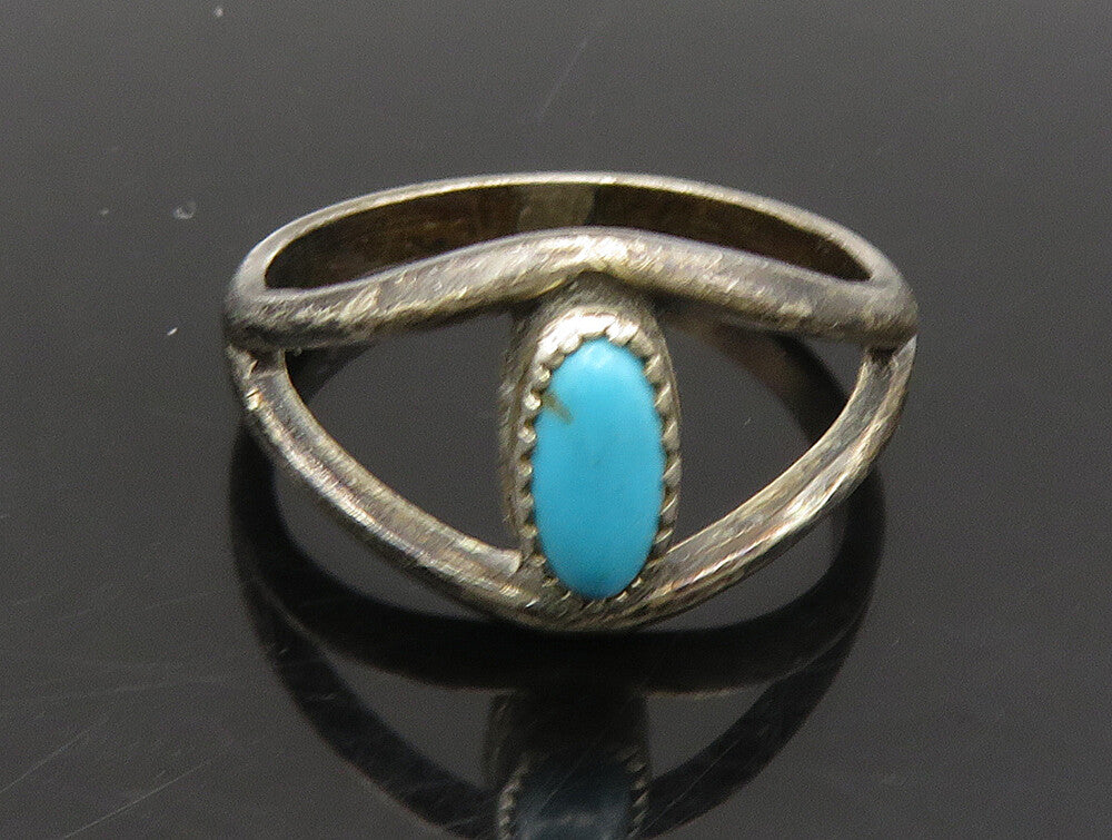 NAVAJO 925 Sterling Silver  Vintage Turquoise Split Band Ring Sz 6  RG23800