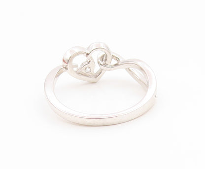 925 Sterling Silver Vintage Ring Round CZ Elegant Love Heart Band  Sz 7  RG35229