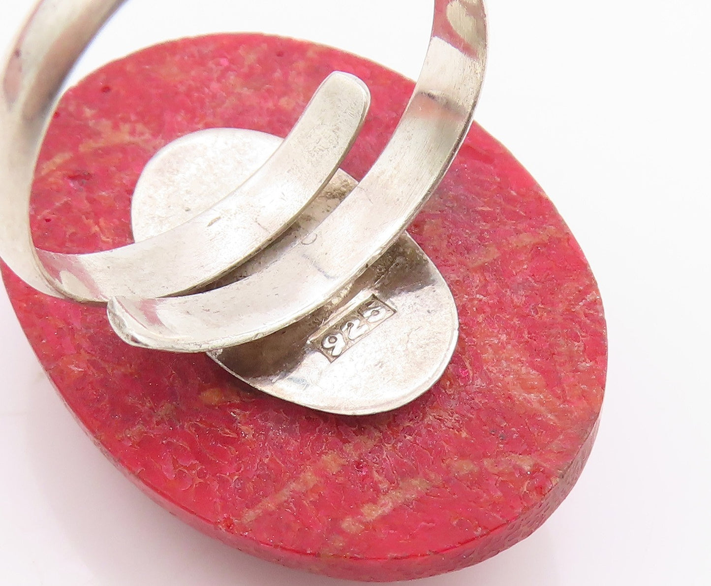 925 Sterling Silver Vintage Ring Oval Gemstone Swirly Flower Design Sz 8 RG33192