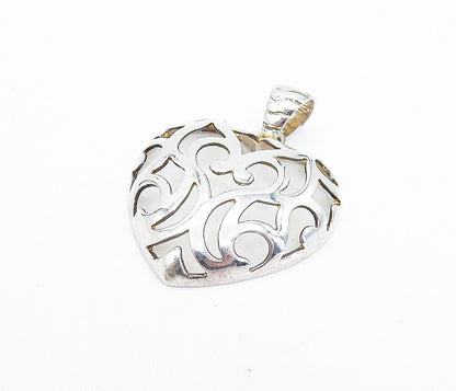 925 Sterling Silver  Shiny Cut Out Swirl Love Heart Dome Pendant  PT5353