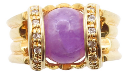 925 Sterling Silver Vintage Ring Gold Plated Designer Amethyst CZ  Sz 9  RG32818