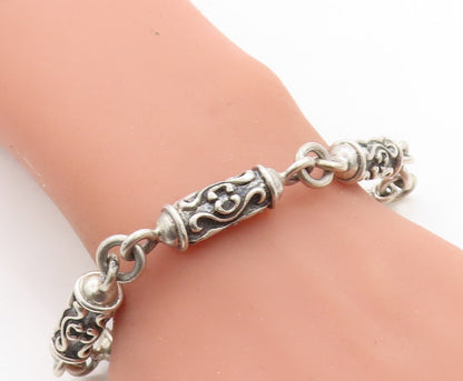 925 Sterling Silver  Vintage Swirl Detailed Bar Link Chain Bracelet  BT1979