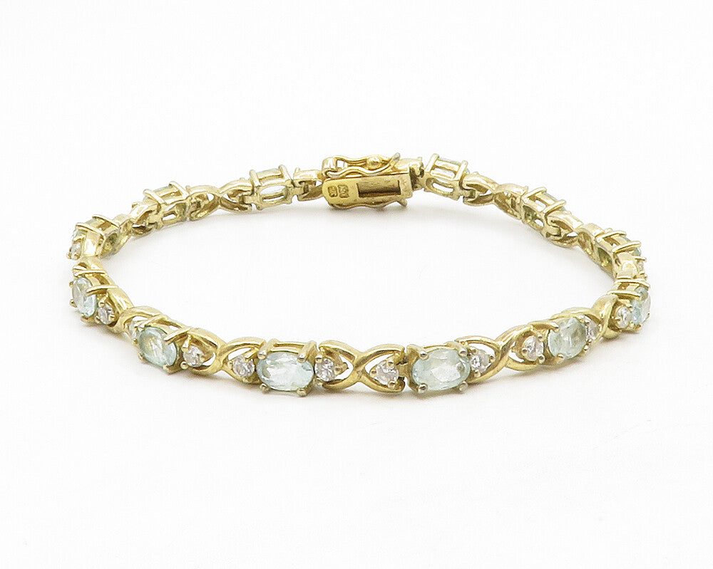 925 Sterling Silver  Aquamarine & Topaz Gold Plated Chain Bracelet  BT5105