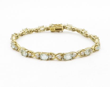 925 Sterling Silver  Aquamarine & Topaz Gold Plated Chain Bracelet  BT5105