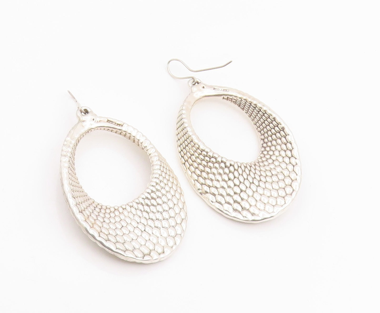 925 Sterling Silver Vintage Earrings ISRAEL Classic Textured Oval Dangle EG14260