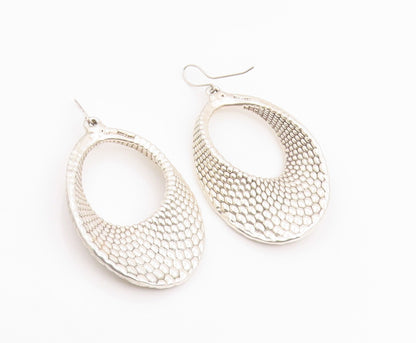 925 Sterling Silver Vintage Earrings ISRAEL Classic Textured Oval Dangle EG14260