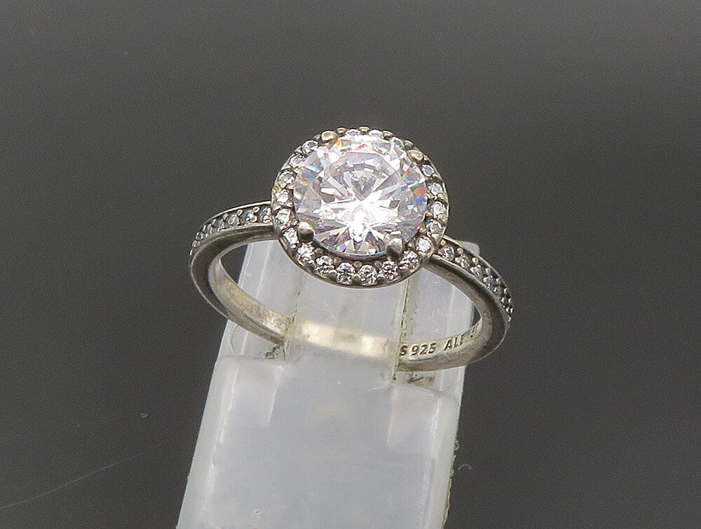 PANDORA 925 Silver  Vintage Cubic Zirconia Solitaire Ring Sz 5.5  RG24090