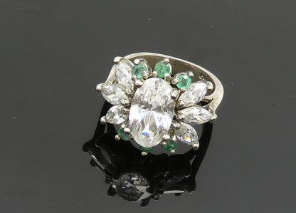 925 Silver  Vintage Cubic Zirconia & Topaz Floral Cocktail Ring Sz 6  RG19989
