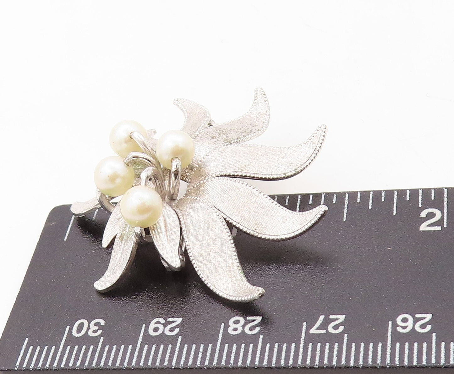 925 Sterling Silver Vintage Brooch Pin Designer Pearl Cutout Flower  BP11270