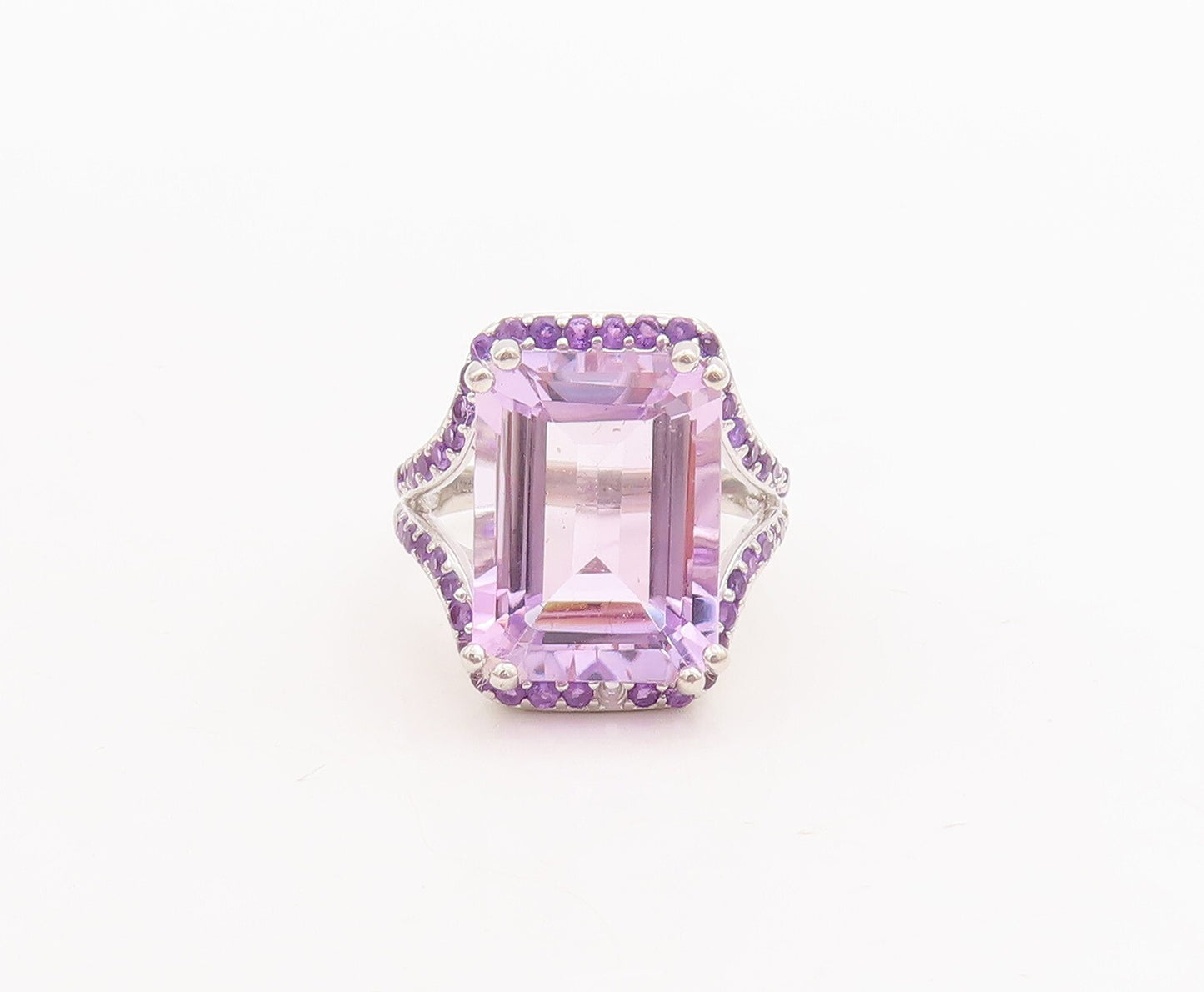 925 Sterling Silver Vintage Ring Rectangle Amethyst Split Neck  Sz 7  RG29168