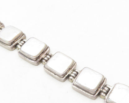 925 Sterling Silver  Vintage Pearls Square Hinge Link Chain Bracelet  BT4443