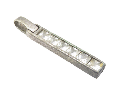 925 Sterling Silver  Vintage Cubic Zirconia Vertical Bar Drop Pendant  PT8288