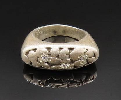 925 Silver  Vintage Cubic Zirconia Accented Cobblestone Ring Sz 5  RG24991