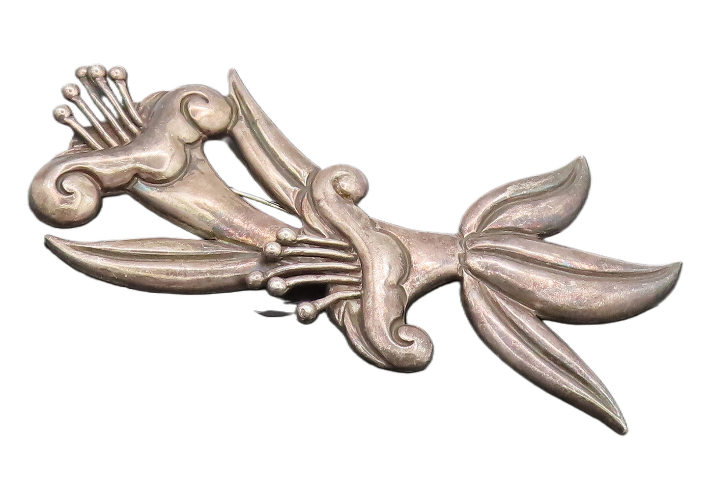LOS CASTILLO TAXCO 925 Silver  Vintage Antique Large Floral Brooch Pin BP10317