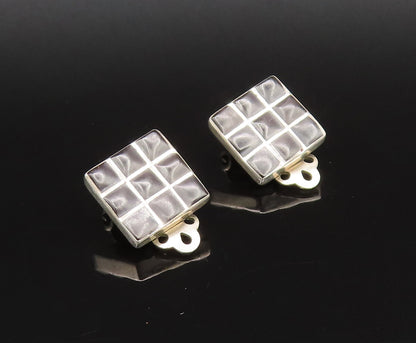 925 Sterling Silver  Vintage Black Enamel Checkered Clip Back Earrings EG12254